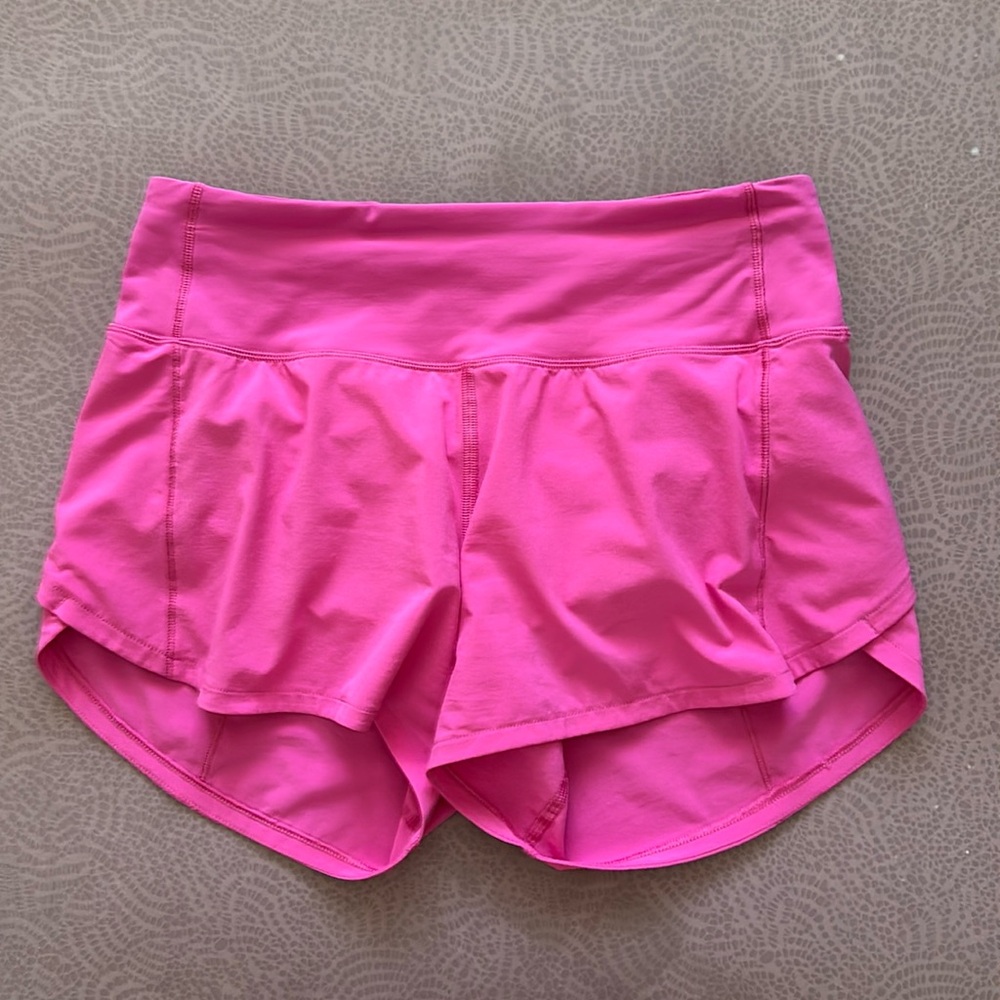 Lululemon Women’s Speed Up Mid-Rise Lined Shorts 4”, Highlight Pink, 2